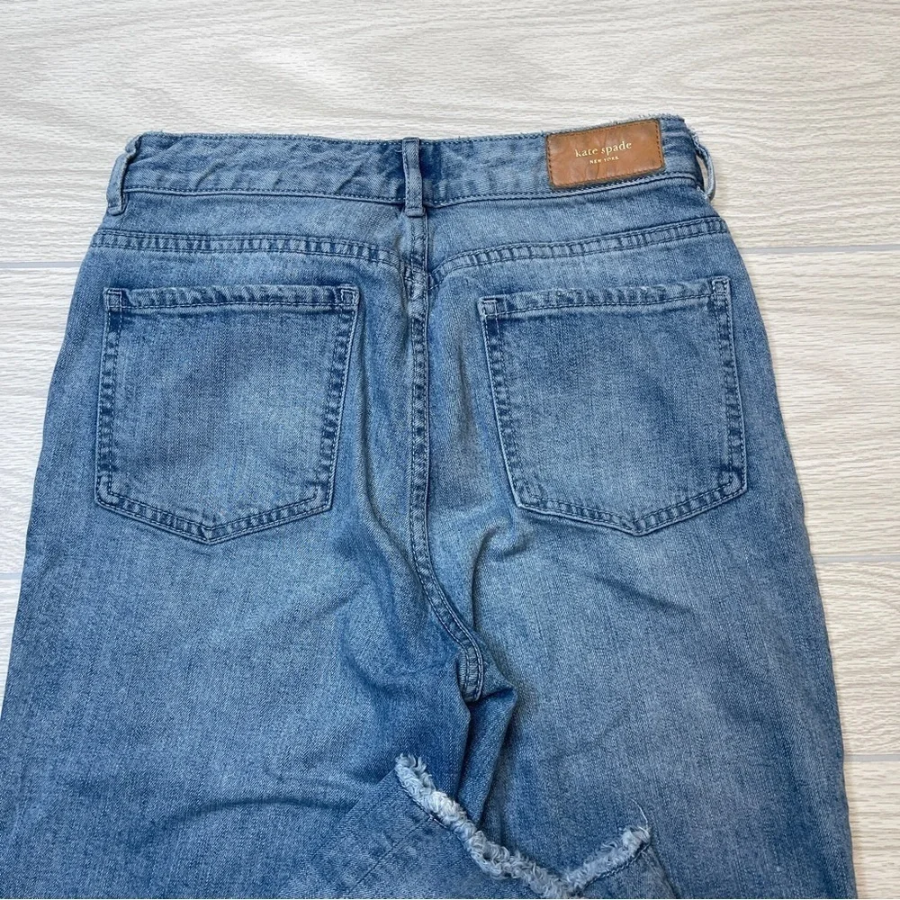 Kate Spade Straight High Waist Ooh La La Crop Raw Hem Blue Denim Jeans Size 26